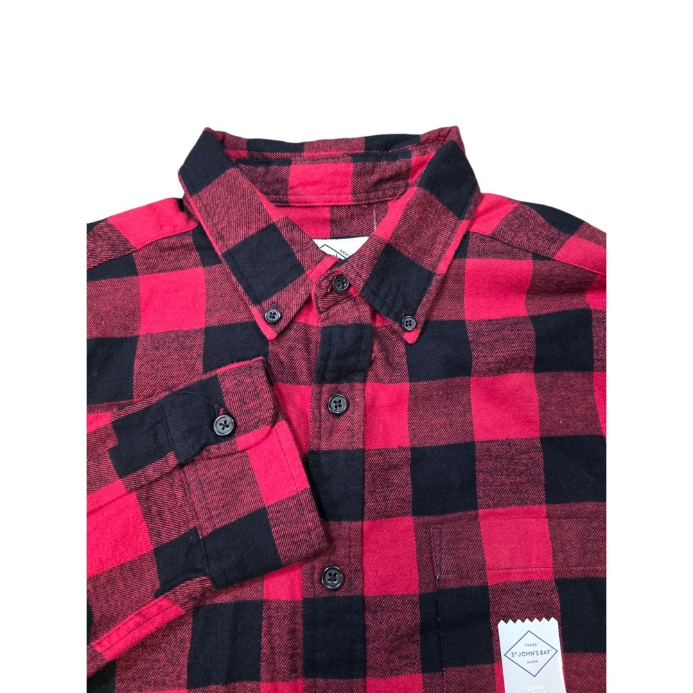St John's Bay Flannel Shirt Red Buffalo Plaid Button Up Long Sleeve Mens M